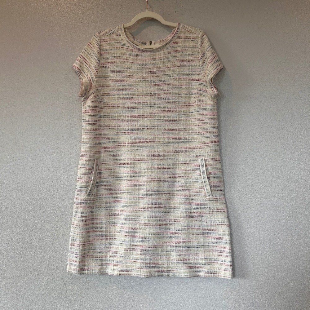 LOFT Outlet Womens Large Multi Color Rainbow Tweed Short Sleeve Shift Dress‎